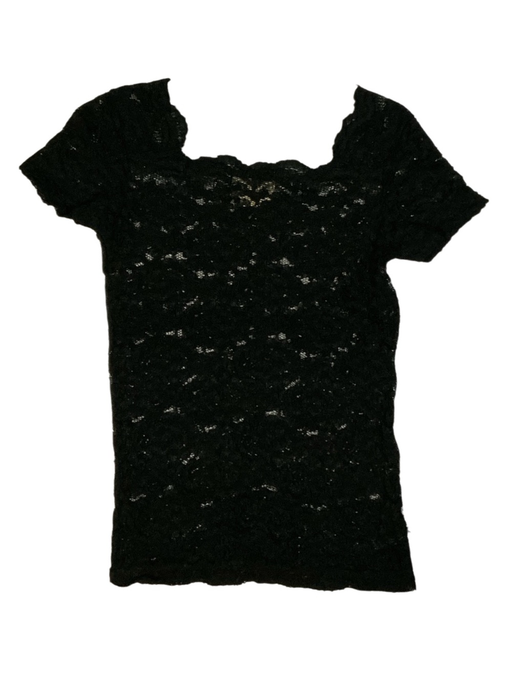 Victoria's Secret Black Lace Short Sleeve Sheer Top